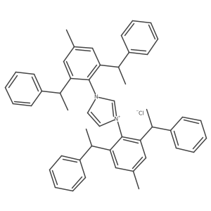 1,3-Bis(4-methyl-2,6-bis((R)-1-phenylethyl)phenyl)-1H-imidazol-3-ium chloride结构式