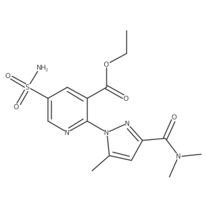 Ethyl 2-(3-(dimethylcarbamoyl)-5-methyl-1H-pyrazol-1-yl)-5-sulfamoylnicotinate结构式