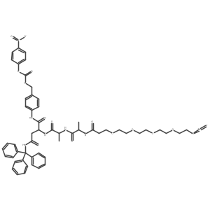[4-[[(2S)-2-[[(2S)-2-[[(2S)-2-[3-[2-[2-[2-(2-azidoethoxy)ethoxy]ethoxy]ethoxy]propanoylamino]propanoyl]amino]propanoyl]amino]-4-oxo-4-(tritylamino)butanoyl]amino]phenyl]methyl (4-nitrophenyl) carbonate Structure
