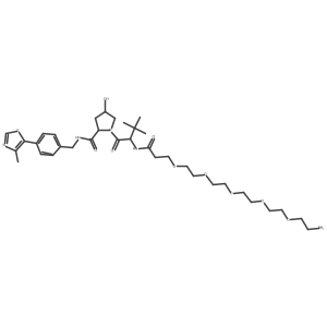 (2S,4R)-1-[(2S)-2-[3-[2-[2-[2-[2-(2-aminoethoxy)ethoxy]ethoxy]ethoxy]ethoxy]propanoylamino]-3,3-dimethyl-butanoyl]-4-hydroxy-N-[[4-(4-methylthiazol-5-yl)phenyl]methyl]pyrrolidine-2-carboxamide结构式