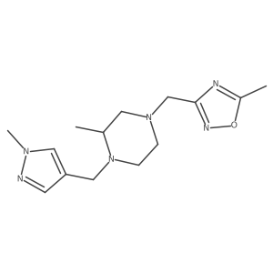2-methyl-4-[(5-methyl-1,2,4-oxadiazol-3-yl)methyl]-1-[(1-methyl-1H-pyrazol-4-yl)methyl]piperazine结构式