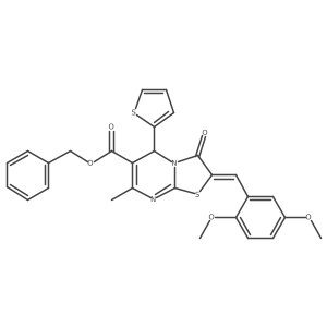 Benzyl 2-(2,5-dimethoxybenzylidene)-7-methyl-3-oxo-5-(thiophen-2-yl)-3,5-dihydro-2H-thiazolo[3,2-a]pyrimidine-6-carboxylate Structure