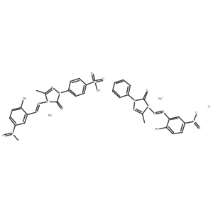 Chromate(2-), (4-(4,5-dihydro-4-((2-hydroxy-5-nitrophenyl)azo)-3-methyl-5-oxo-1H-pyrazol-1-yl)benzenesulfonato(3-))(2,4-dihydro-4-((2-hydroxy-5-nitrophenyl)azo)-5-methyl-2-phenyl-3H-pyrazol-3-onato(2-))-, disodium结构式