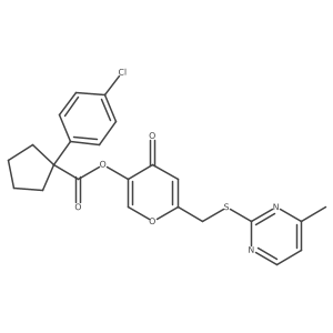 6-(((4-methylpyrimidin-2-yl)thio)methyl)-4-oxo-4H-pyran-3-yl 1-(4-chlorophenyl)cyclopentanecarboxylate结构式