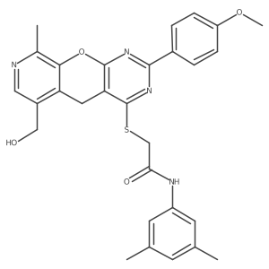 N-(3,5-dimethylphenyl)-2-{[11-(hydroxymethyl)-5-(4-methoxyphenyl)-14-methyl-2-oxa-4,6,13-triazatricyclo[8.4.0.0^{3,8}]tetradeca-1(10),3(8),4,6,11,13-hexaen-7-yl]sulfanyl}acetamide结构式