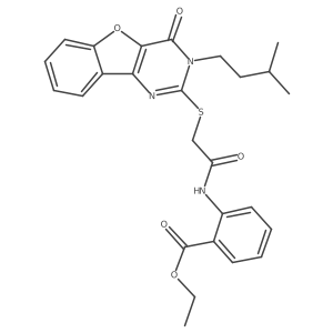 Ethyl 2-(2-((3-isopentyl-4-oxo-3,4-dihydrobenzofuro[3,2-d]pyrimidin-2-yl)thio)acetamido)benzoate结构式