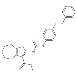 4H-Cyclohepta[b]thiophene-3-carboxylic acid, 5,6,7,8-tetrahydro-2-[[[[4-(2-phenyldiazenyl)phenyl]amino]thioxomethyl]amino]-, methyl ester结构式
