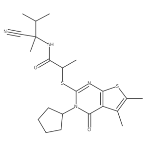 N-(1-cyano-1,2-dimethylpropyl)-2-({3-cyclopentyl-5,6-dimethyl-4-oxo-3H,4H-thieno[2,3-d]pyrimidin-2-yl}sulfanyl)propanamide结构式