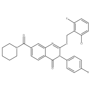 2-((2-chloro-6-fluorobenzyl)thio)-3-(4-fluorophenyl)-7-(piperidine-1-carbonyl)quinazolin-4(3H)-one Structure