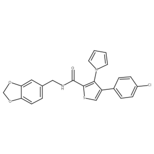 N-(1,3-benzodioxol-5-ylmethyl)-4-(4-chlorophenyl)-3-(1H-pyrrol-1-yl)thiophene-2-carboxamide Structure