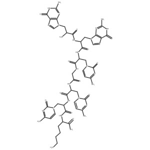 (R)-6-Amino-2-((2S,5R,11R,14S,17R)-17-amino-2,5,11-tris((4-amino-2-oxopyrimidin-1(2H)-yl)methyl)-18-(2-amino-6-oxo-3H-purin-9(6H)-yl)-14-((2-amino-6-oxo-3H-purin-9(6H)-yl)methyl)-4,7,10,13,16-pentaoxo-3,6,9,12,15-pentaazaoctadecanamido)hexanamide结构式
