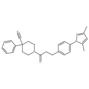 1-(3-(4-(3,5-dimethyl-1H-pyrazol-1-yl)phenyl)propanoyl)-4-phenylpiperidine-4-carbonitrile Structure