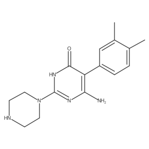 6-Amino-5-(3,4-dimethylphenyl)-2-(piperazin-1-yl)-3,4-dihydropyrimidin-4-one结构式