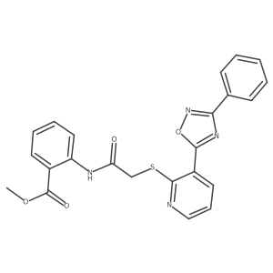 Methyl 2-(2-((3-(3-phenyl-1,2,4-oxadiazol-5-yl)pyridin-2-yl)thio)acetamido)benzoate Structure
