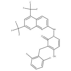 1-{[5,7-bis(trifluoromethyl)[1,8]naphthyridin-2-yl]amino}-3-(2-chloro-6-fluorobenzyl)-4-hydroxy-2(1H)-pyridinone结构式