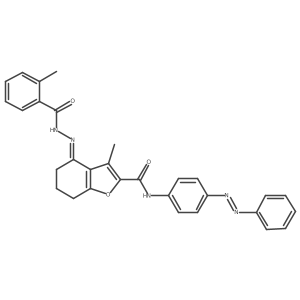 Benzoic acid, 2-methyl-, 2-[6,7-dihydro-3-methyl-2-[[[4-(2-phenyldiazenyl)phenyl]amino]carbonyl]-4(5H)-benzofuranylidene]hydrazide结构式