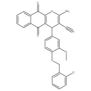 2-amino-4-{4-[(2-chlorobenzyl)oxy]-3-methoxyphenyl}-5,10-dioxo-5,10-dihydro-4H-benzo[g]chromene-3-carbonitrile结构式