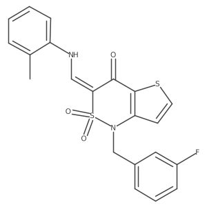 (3Z)-1-(3-fluorobenzyl)-3-{[(2-methylphenyl)amino]methylene}-1H-thieno[3,2-c][1,2]thiazin-4(3H)-one 2,2-dioxide结构式