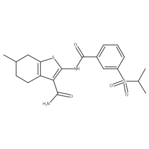 6-Methyl-2-[3-(propane-2-sulfonyl)benzamido]-4,5,6,7-tetrahydro-1-benzothiophene-3-carboxamide结构式