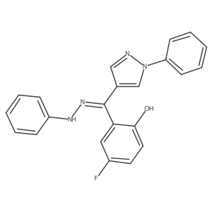 2-[(Z)-N-anilino-C-(1-phenylpyrazol-4-yl)carbonimidoyl]-4-fluorophenol Structure