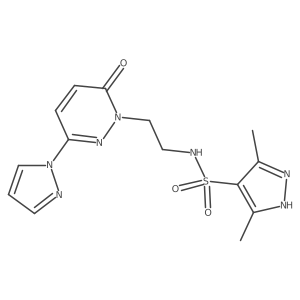 3,5-dimethyl-N-(2-(6-oxo-3-(1H-pyrazol-1-yl)pyridazin-1(6H)-yl)ethyl)-1H-pyrazole-4-sulfonamide结构式