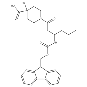 1-[3-({[(9H-fluoren-9-yl)methoxy]carbonyl}amino)hexanoyl]-4-hydroxypiperidine-4-carboxylic acid Structure