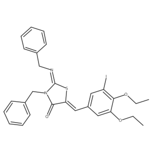 5-[(3,4-Diethoxy-5-iodophenyl)methylene]-3-(phenylmethyl)-2-[(phenylmethyl)imino]-4-thiazolidinone结构式