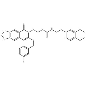 N-(3,4-dimethoxyphenethyl)-4-(6-((3-fluorobenzyl)thio)-8-oxo-[1,3]dioxolo[4,5-g]quinazolin-7(8H)-yl)butanamide Structure