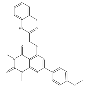 N-(2-fluorophenyl)-2-((2-(4-methoxyphenyl)-6,8-dimethyl-5,7-dioxo-5,6,7,8-tetrahydropyrimido[4,5-d]pyrimidin-4-yl)thio)acetamide结构式