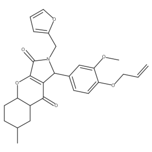 2-(furan-2-ylmethyl)-1-(3-methoxy-4-prop-2-enoxyphenyl)-7-methyl-4a,5,6,7,8,8a-hexahydro-1H-chromeno[2,3-c]pyrrole-3,9-dione结构式