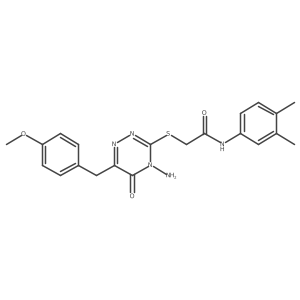 2-((4-amino-6-(4-methoxybenzyl)-5-oxo-4,5-dihydro-1,2,4-triazin-3-yl)thio)-N-(3,4-dimethylphenyl)acetamide结构式