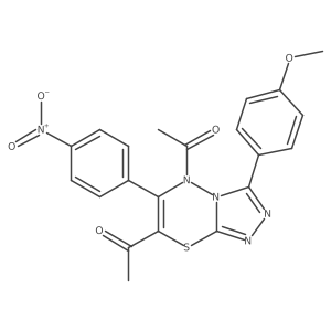 1-[7-acetyl-3-(4-methoxyphenyl)-6-(4-nitrophenyl)-5H-[1,2,4]triazolo[3,4-b][1,3,4]thiadiazin-5-yl]ethan-1-one结构式