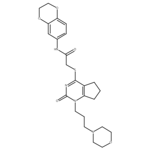 N-(2,3-dihydrobenzo[b][1,4]dioxin-6-yl)-2-((1-(3-morpholinopropyl)-2-oxo-2,5,6,7-tetrahydro-1H-cyclopenta[d]pyrimidin-4-yl)thio)acetamide结构式