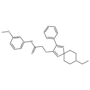 2-((8-ethyl-3-phenyl-1,4,8-triazaspiro[4.5]deca-1,3-dien-2-yl)thio)-N-(3-methoxyphenyl)acetamide结构式