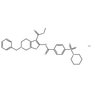 Methyl 6-benzyl-2-(4-(piperidin-1-ylsulfonyl)benzamido)-4,5,6,7-tetrahydrothieno[2,3-c]pyridine-3-carboxylate hydrochloride结构式