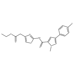 ethyl [2-({[3-(4-chlorophenyl)-1-methyl-1H-pyrazol-5-yl]carbonyl}amino)-1,3-thiazol-4-yl]acetate结构式