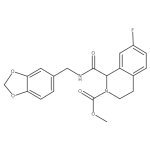 methyl 1-((benzo[d][1,3]dioxol-5-ylmethyl)carbamoyl)-7-fluoro-3,4-dihydroisoquinoline-2(1H)-carboxylate结构式