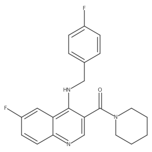 (6-Fluoro-4-((4-fluorobenzyl)amino)quinolin-3-yl)(piperidin-1-yl)methanone结构式