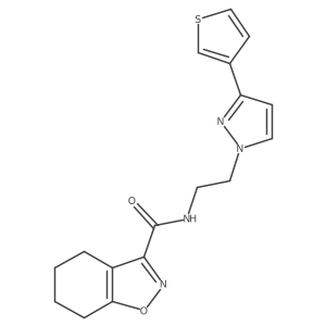 N-(2-(3-(thiophen-3-yl)-1H-pyrazol-1-yl)ethyl)-4,5,6,7-tetrahydrobenzo[d]isoxazole-3-carboxamide结构式