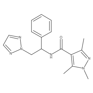 1,3,5-trimethyl-N-[1-phenyl-2-(2H-1,2,3-triazol-2-yl)ethyl]-1H-pyrazole-4-carboxamide结构式