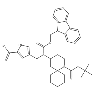 4-[({1-[(tert-butoxy)carbonyl]-1-azaspiro[5.5]undecan-4-yl}({[(9H-fluoren-9-yl)methoxy]carbonyl})amino)methyl]-1H-pyrrole-2-carboxylic acid结构式