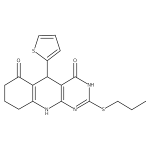 2-(propylsulfanyl)-5-(thiophen-2-yl)-5,8,9,10-tetrahydropyrimido[4,5-b]quinoline-4,6(3H,7H)-dione Structure