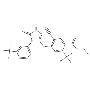 Ethyl 5-cyano-6-({4-[3-(trifluoromethyl)phenyl]-4,5-dihydro-1,2,4-triazol-5-one}thio)-2-(trifluoromethyl)nicotinate Structure