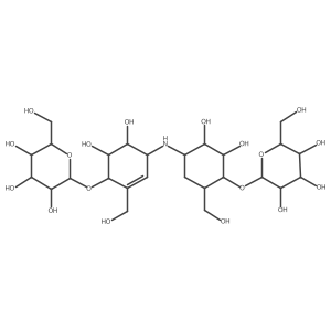 (2R,3R,4S,5S,6R)-2-[(1R,2R,3S,4S,6R)-4-[[(1S,4R,5R,6S)-5,6-dihydroxy-3-(hydroxymethyl)-4-[(2S,3R,4S,5S,6R)-3,4,5-trihydroxy-6-(hydroxymethyl)oxan-2-yl]oxycyclohex-2-en-1-yl]amino]-2,3-dihydroxy-6-(hydroxymethyl)cyclohexyl]oxy-6-(hydroxymethyl)oxane-3,4,5-triol结构式