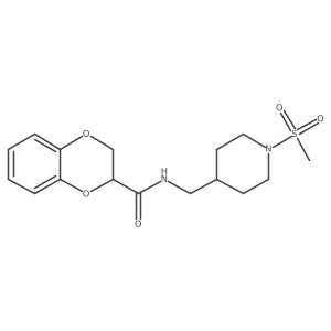 N-((1-(methylsulfonyl)piperidin-4-yl)methyl)-2,3-dihydrobenzo[b][1,4]dioxine-2-carboxamide结构式