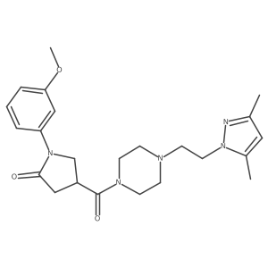 4-(4-(2-(3,5-dimethyl-1H-pyrazol-1-yl)ethyl)piperazine-1-carbonyl)-1-(3-methoxyphenyl)pyrrolidin-2-one Structure