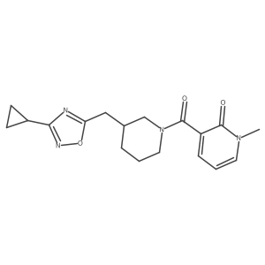 3-(3-((3-cyclopropyl-1,2,4-oxadiazol-5-yl)methyl)piperidine-1-carbonyl)-1-methylpyridin-2(1H)-one Structure