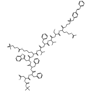 l-Cysteine, S-((acetylamino)methyl)-N-(N-(N-(N-(N-(N2-(N-(N-(N-(N2-((1,1-dimethylethoxy)carbonyl)-l-asparaginyl)-l-phenylalanyl)-l-phenylalanyl)-l-tryptophyl)-N6-((2-(methylsulfonyl)ethoxy)carbonyl)-l-lysyl)-l-threonyl)-l-phenylalanyl)-l-threonyl)-l-seryl)-, 2-(((4-(phenylazo)phenyl)methyl)sulfonyl)ethyl ester结构式