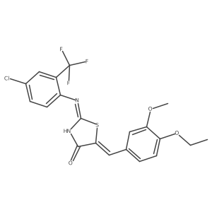 (5Z)-2-{[4-chloro-2-(trifluoromethyl)phenyl]amino}-5-(4-ethoxy-3-methoxybenzylidene)-1,3-thiazol-4(5H)-one Structure