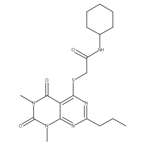N-cyclohexyl-2-((6,8-dimethyl-5,7-dioxo-2-propyl-5,6,7,8-tetrahydropyrimido[4,5-d]pyrimidin-4-yl)thio)acetamide Structure